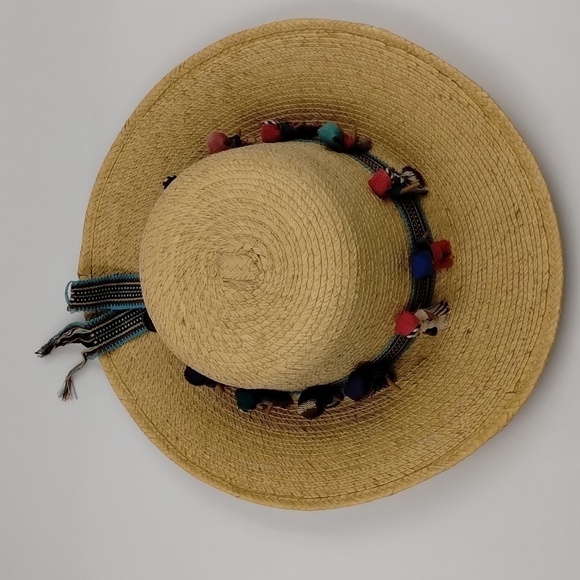 Hand Stitched Hat Band on Pine Needle Sun Hat With Tiny People - Picture 5 of 9